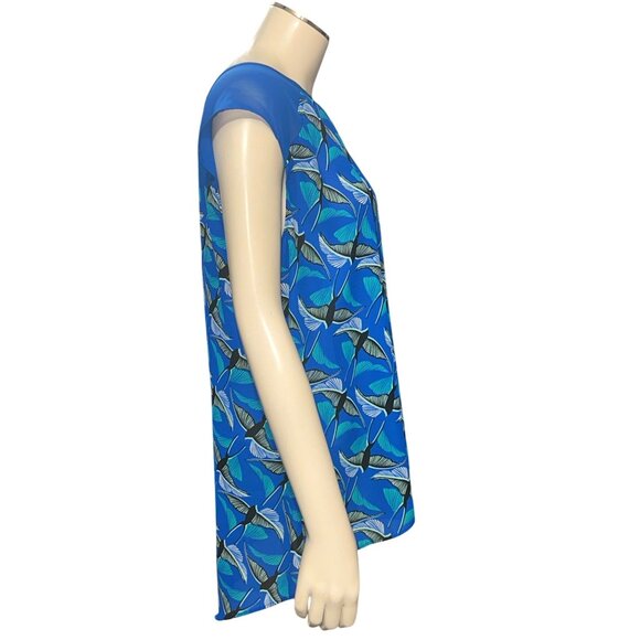 CCC Retro Blue Bird Print Blouse Mesh Cap Sleeve Mod Top Artsy Vintage Style Med - Picture 5 of 10